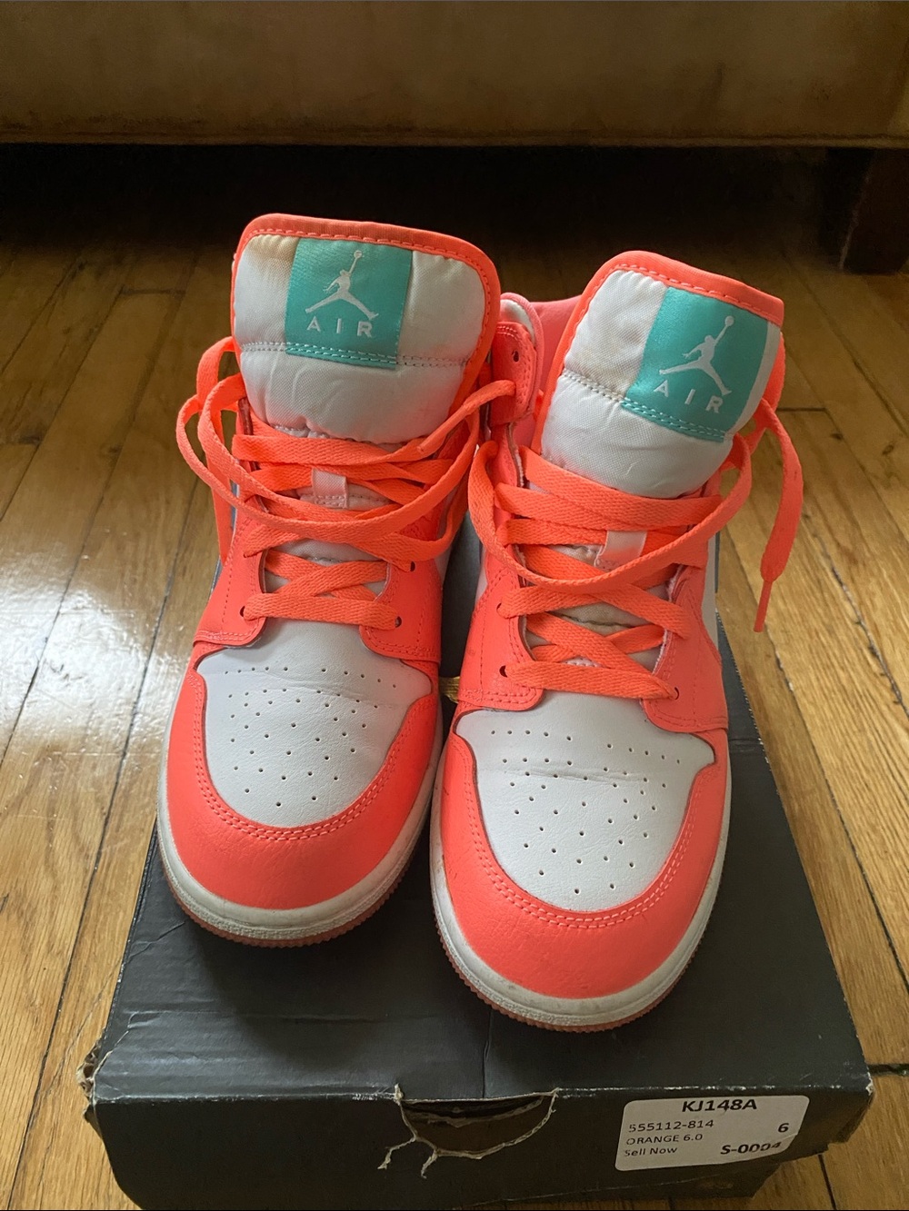 Jordan Kids High-Top Sneakers in Orange, White and Teal